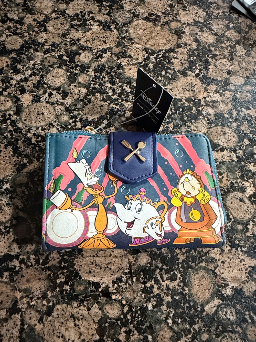 Disney Navy and Pink Beauty and the Beast Character Zip Wallet